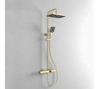 Aioneer Sistema Doccia Termostatico, Sistema Moderno E Semplice con Soffione A Pioggia A Vista, Set Completo di Rubinetto Doccia con Design A Orologio da Tasca, Rubinetto per Vas-Brushed Gold