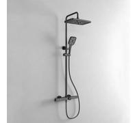 Aioneer Sistema Doccia Termostatico, Sistema Moderno E Semplice con Soffione A Pioggia A Vista, Set Completo di Rubinetto Doccia con Design A Orologio da Tasca, Rubinetto per Vas-Black