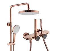 Aioneer Sistemi Doccia con Display A LED della Temperatura, Set Rubinetto Doccia Oro Rosa con Soffione A Pioggia E Doccetta, Beccuccio per Vasca, Altezza Doccia Regolabile, Monta