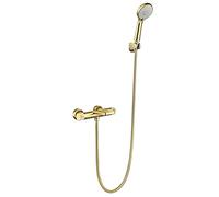 Aioneer Soffione Doccia Classico, Rubinetto Termostatico per Vasca da Bagno con Spruzzatore Portatile, Rubinetto per Vasca da Bagno con Maniglia Singola in Ottone, Miscelatore PE-Brushed Gold-A