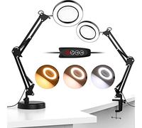 Aioneer with Light And Stand 2-in-1 Lighted 5X Magnifying Lamp 3 Color Modes Stepless Dimmable 360°Adjustable Magnifier with Light for Close Work Reading Crafts Repair Full of St