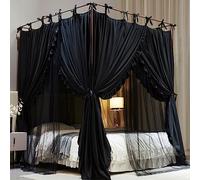 AIOOO Tenda a baldacchino a baldacchino a 4 angoli, a baldacchino, a doppio strato, accogliente, zanzariera in rete e panno, per ragazze e adulti, decorazione per camera da letto (doppio, nero/nero
