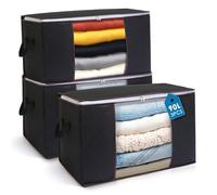 AIOR 3pcs Scatole per Armadio Salvaspazio, 90L Grande Capacità Borsa Porta Abiti con Finestra Trasparente, Pieghevole Organizzatore Borsa per Trapunte, Coperte, Biancheria da Letto (Nero)