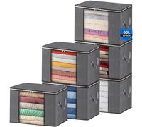 AIOR 6pcs Scatole per Armadio Salvaspazio, 60L Grande Capacità Borsa Porta Abiti con Finestra Trasparente, Pieghevole Traspirante Organizzatore Borsa per Trapunte, Coperte, Biancheria da Letto