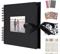 AIOR Album Foto Scrapbooking, Album Fotografico Fai da Te Pagine Nere 80 Pagine, Vintage Album Portafoto Scrapbook Libro di Ospiti, Regalo Matrimonio Natale Regali Compleanno (Nera)