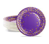 AIPartywar Piatti di carta per feste, confezione da 50 piatti usa e getta, oro viola, a pois, 18 cm, per laurea, matrimonio, festa di compleanno