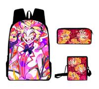 AIPILEI Hazbin Hotel, set di 3 zaini, zaino per la scuola con stampa 3D Alastor, borsa a tracolla e astuccio, zaino in stile cartone animato, per studenti, scuola elementare e media, Lucifero