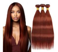 Aiplianfis - 3 fasci di capelli umani a doppia trama vergine senza colla, 300 g, colore ramato scuro, 61 cm, 76 cm