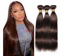Aiplianfis # 4 fasci di capelli umani castano scuro marrone cioccolato 3 ciocche totale 300 g 71 76 81 cm non trattati senza colla vergini doppia trama extension di capelli umani