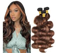 AiPliantfis Body Wave Bundles Human Hair Capelli Veri Tessitura Human Hair Extensions Capelli Umani P430 Highlight Brown Double Weft Unprocessed Remy for Women 3 Bundles 14 16 18 Pollici