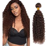 AiPliantfis Brown Human Hair Bundles Curly Wave Extension Capelli ricci Extensions Capelli Umani #4 Chocolate Double Weft 1 Bundles Grade 8A Unprocessed Virgin Brazilian Remy Hair 20 Inches