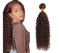 AiPliantfis Brown Human Hair Bundles Curly Wave Extension Capelli ricci Extensions Capelli Umani #4 Chocolate Double Weft 1 Bundles Grade 8A Unprocessed Virgin Brazilian Remy Hair 32 Inches