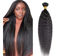 AiPliantfis Human Hair Bundles Yaki Wave Extension Capelli ricci Extensions Capelli Umani Natural Black Double Weft 1 Bundles Grade 8A Unprocessed Virgin Brazilian Remy Hair 28 Inches