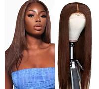 AiPliantfis Lace Front Wig Human Hair Wig Parrucca donna capelli veri umani Lace Straight #4 Chocolate Brown with Baby Hair Bleached Knot Remy Virgin Hair for Woman 32 Inch