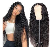 AiPliantfis Parrucca Capelli Umani Naturali Veri Donna Glueless Wig Human Hair Wig Deep Wave Natural Hairline Natural Black 4x4 Lace Grade 8A Unprocessed Virgin Brazilian Remy Hair 18 Pollici