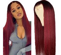 AiPliantfis Parrucca per capelli umani parrucca diritta in pizzo bordeaux 1b99j 4x4 con attaccatura naturale senza colla parrucche vergini non trattate per capelli umani 28 pollici