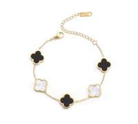 AIPPK Braccialetto portafortuna con quadrifoglio placcato in oro 18 carati per donne bianco/nero/rosso/verde a quattro foglie braccialetti alla moda gioielli regali per le donne, 6.41, Acciaio