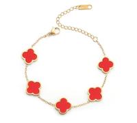 AIPPK Braccialetto portafortuna con quadrifoglio placcato in oro 18 carati per donne bianco/nero/rosso/verde a quattro foglie braccialetti alla moda gioielli regali per le donne, 6.41, Acciaio