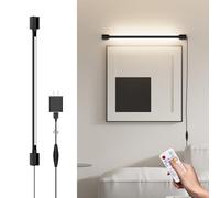 Aipsun Lampada LED da Parete con Telecomando, Timer e 3 Regolazioni Colori (3000K-6000K) - 9W 600 Lumen, Spina Integrata, 60 cm Nero per Interni Camera da Letto/Soggiorno