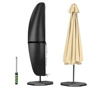 Aipwerer Copri Ombrellone da Giardino, Copertura per Ombrelloni Esterno, Impermeabile, Antivento, Anti-UV con Cerniera e Palo per Ombrelloni a Braccio Decentrato Nero 210X45X75/32cm