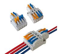 Aiqeer 15 Pezzi KV424 Leva-Dado Cavo Connettore, 2 in 4 out Bilaterale Conduttore Compatto Connettore, Morsettiera Connettore Molla, Morsettiera Cavo Connettore Rapido