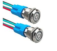 Aiqeer 2 Pezzi 12 mm Interruttore a Pulsante Autobloccante, 12V / 24V 3A Interruttore di Accensione per Auto, Interruttore a Pulsante in Metallo con Presa Precablata (LED Bianco)