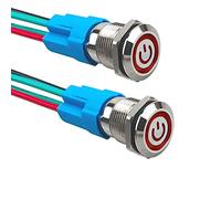 Aiqeer 2 Pezzi 12 mm Interruttore a Pulsante Autobloccante, 12V / 24V 3A Interruttore di Accensione per Auto, Interruttore a Pulsante in Metallo con Presa Precablata (LED Rosso)