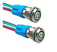 Aiqeer 2 Pezzi 12 mm Interruttore a Pulsante Autobloccante, 12V / 24V 3A Interruttore di Accensione per Auto, Interruttore a Pulsante in Metallo con Presa Precablata (LED Verde)