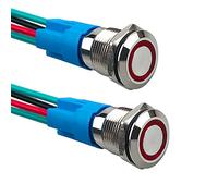 Aiqeer 2 Pezzi 12 mm Interruttore a Pulsante Momentaneo, 12V / 24V 3A Interruttore di Accensione per Auto, Interruttore a Pulsante in Metallo con Presa Precablata (LED Rosso)