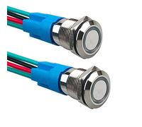 Aiqeer 2 Pezzi 12 mm Interruttore a Pulsante Momentaneo, 12V / 24V 3A Interruttore di Accensione per Auto, Interruttore a Pulsante in Metallo con Presa Precablata (LED Bianco)