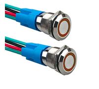 Aiqeer 2 Pezzi 12 mm Interruttore a Pulsante Momentaneo, 12V / 24V 3A Interruttore di Accensione per Auto, Interruttore a Pulsante in Metallo con Presa Precablata (LED Giallo)