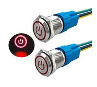 Aiqeer 2 Pezzi 16 mm Interruttore a Pulsante Autobloccante, 12V / 24V 5A Interruttore di Accensione per Auto, Interruttore a Pulsante in Metallo con Presa Precablata (LED Rosso)