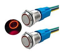 Aiqeer 2 Pezzi 16 mm Interruttore a Pulsante Momentaneo, 12V / 24V 5A Interruttore di Accensione per Auto, Interruttore a Pulsante in Metallo con Presa Precablata (LED Rosso)