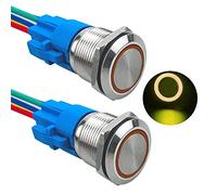 Aiqeer 2 Pezzi 19 mm Interruttore a Pulsante Momentaneo, 12V / 24V 5A Interruttore di Accensione per Auto, Interruttore a Pulsante in Metallo con Presa Precablata (LED Giallo)