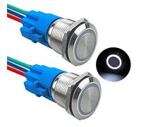Aiqeer 2 Pezzi 19 mm Interruttore a Pulsante Momentaneo, 12V / 24V 5A Interruttore di Accensione per Auto, Interruttore a Pulsante in Metallo con Presa Precablata (LED Bianco)