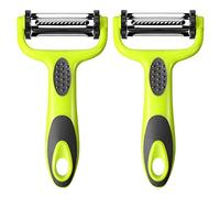 Aiqeer 2 Pezzi 3 in 1 Pelapatate Girevole Multifunzionale, Pelaverdure, Peeler Frutta, Bucciatrice con Lama Girevole in Acciaio Inox e Manico Antiscivolo, per Frutta e Verdura (Verde)