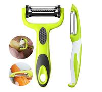 Aiqeer 2 Pezzi Pelapatate Multifunzionale, 3 in 1 Girevole Bucciatrice e Dritto Bucciatrice, Pelaverdure, Peeler Frutta, con Lama Rotante in Acciaio Inox e Manico Antiscivolo