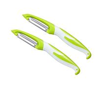 Aiqeer 2 Pezzi Pelaverdure Girevole Multifunzionale, Peeler Frutta in Acciaio Inossidabile, Dritto Pelapatate, Multifunzione Tagliaverdure e Affettaverdure (Verde)
