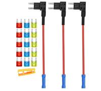 Aiqeer 3 Pezzi 12V / 24V Piccolo Add-a-Circuit Portafusibili, Adattatore Fusibili Auto con 16 AWG Cavo, Gratuito 15 Pezzi Fusibili a Lama Mini e Estrattore di Fusibili (Terminale a Crimpare)