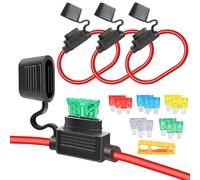 Aiqeer 3 Pezzi 32V Medio In-Linea Portafusibili, Impermeabile Portafusibili a Lama Auto con 16 AWG Cavo, Gratuito 10 Pezzi Fusibili a Lama Standard e Estrattore di Fusibili