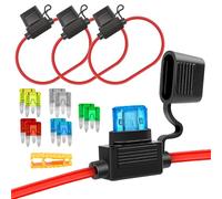 Aiqeer 3 Pezzi 32V Piccolo In-Linea Portafusibili, Impermeabile Portafusibili a Lama Auto con 16 AWG Cavo, Gratuito 10 Pezzi Fusibili a Lama Mini e Estrattore di Fusibili