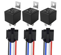 Aiqeer 3 Pezzi 4 Pin Auto Relè, 12V 40A SPST Veicolo Relè con Presa di Imbracatura e Precablato (Nero)