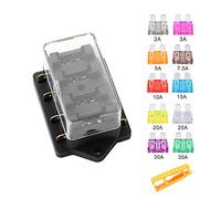 Aiqeer 4 Vie Scatola Portafusibili Standard, 12V / 24V / 32V / 48V Generic Impermeabile Scatola Fusibili, con 10 Pezzi Libero Fusibile Lama Standard (2/3 / 5/7.5/10 / 15/20 / 25/30 / 35A)