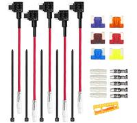 Aiqeer 5 Pezzi 12V / 24V Basso-Profilo Add-a-Circuit Portafusibili, Adattatore Fusibili Auto con 16 AWG Cavo, Gratuito 6 Pezzi Fusibili a Lama Micro e Estrattore di Fusibili (Terminale di Testa)