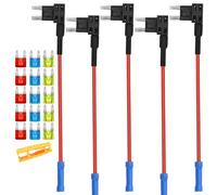 Aiqeer 5 Pezzi 12V / 24V Piccolo Add-a-Circuit Portafusibili, Adattatore Fusibili Auto con 16 AWG Cavo, Gratuito 15 Pezzi Fusibili a Lama Mini e Estrattore di Fusibili (Terminale a Crimpare)