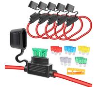 Aiqeer 5 Pezzi 32V Medio In-Linea Portafusibili, Impermeabile Portafusibili a Lama Auto con 16 AWG Cavo, Gratuito 10 Pezzi Fusibili a Lama Standard e Estrattore di Fusibili