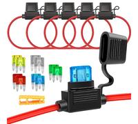 Aiqeer 5 Pezzi 32V Piccolo In-Linea Portafusibili, Impermeabile Portafusibili a Lama Auto con 16 AWG Cavo, Gratuito 10 Pezzi Fusibili a Lama Mini e Estrattore di Fusibili