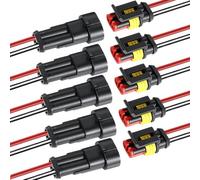 Aiqeer 5 Set 2 Pin Auto Impermeabile Elettrico Cavo Connettori con 16 AWG Pre-Cablato, Kit Presa Spina Connettore Elettrico Impermeabile Auto