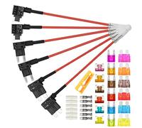 Aiqeer 6 Pezzi 12V / 24V Add-a-Circuit Portafusibili Set, Adattatore Fusibili Auto con 16 AWG Cavo, Gratuito 18 Pezzi Fusibili a Lama e Estrattore di Fusibili (Terminale di Testa)