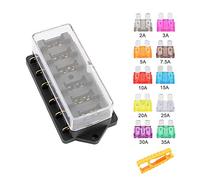 Aiqeer 6 Vie Scatola Portafusibili Standard, 12V / 24V / 32V / 48V Generic Impermeabile Scatola Fusibili, con 10 Pezzi Libero Fusibile Lama Standard (2/3 / 5/7.5/10 / 15/20 / 25/30 / 35A)